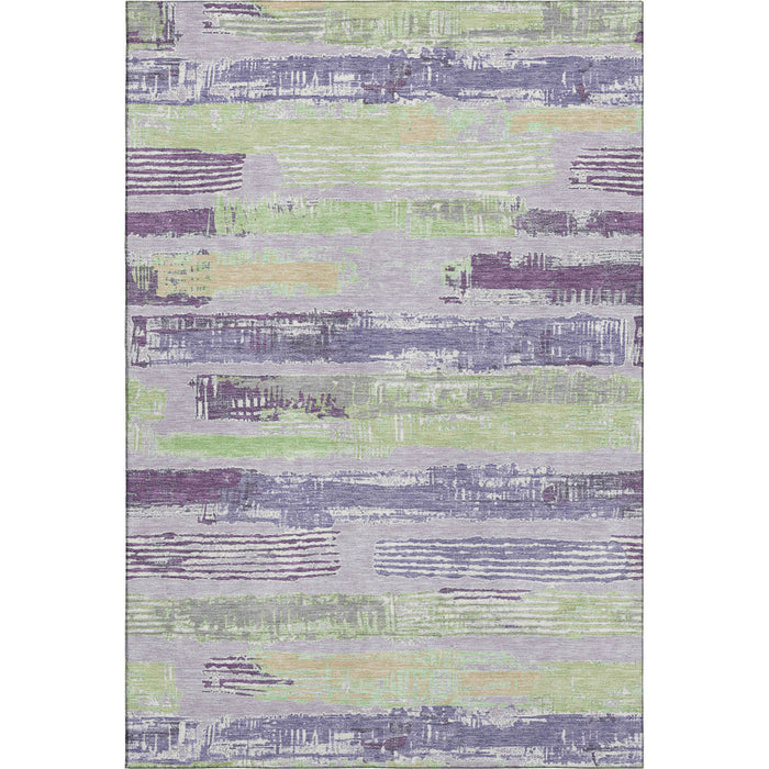 10' X 14' Striped Washable Area Rug With UV Protection (696506) - Lavender / Green / Ivory