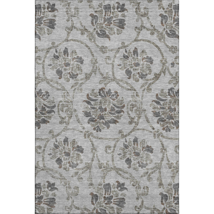 10' X 14' Floral Washable Area Rug With UV Protection - Gray And Taupe