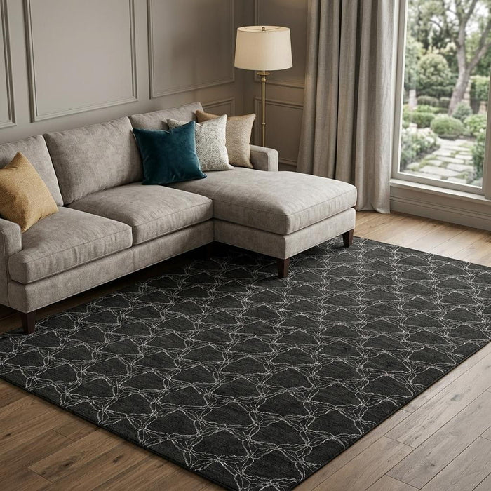 10' X 14' Geometric Washable Area Rug With UV Protection (676044) - Black / Ivory