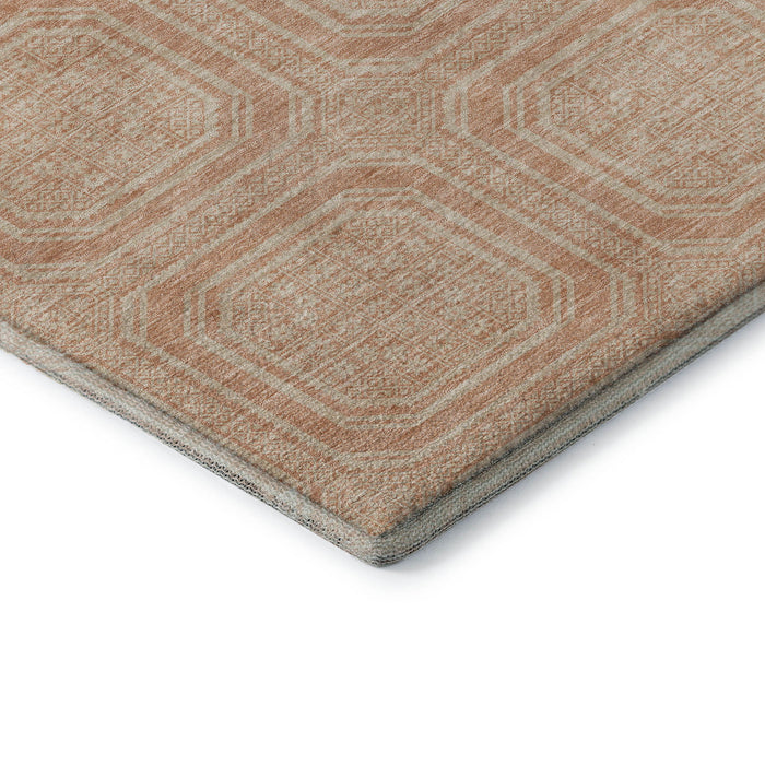 10' X 14' Geometric Washable Area Rug With UV Protection (693822) - Peach / Ivory