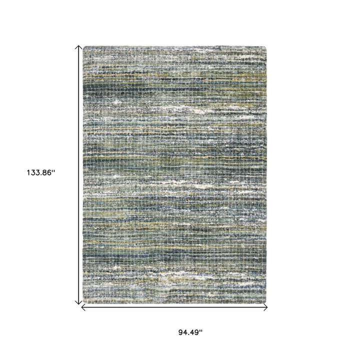 8' X 11' Geometric Distressed Area Rug - Green And Blue