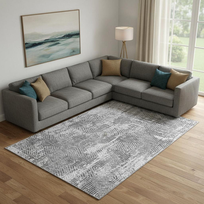 10' X 14' Geometric Washable Area Rug With UV Protection (672494) - Gray / Silver