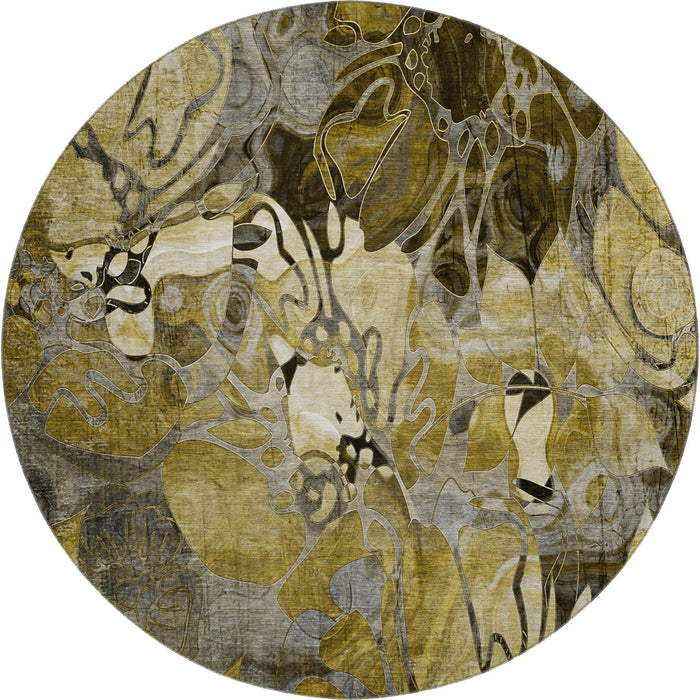 8' Abstract Distressed Washable Round Rug With UV Protection (648973) - Brown / Beige / Gold