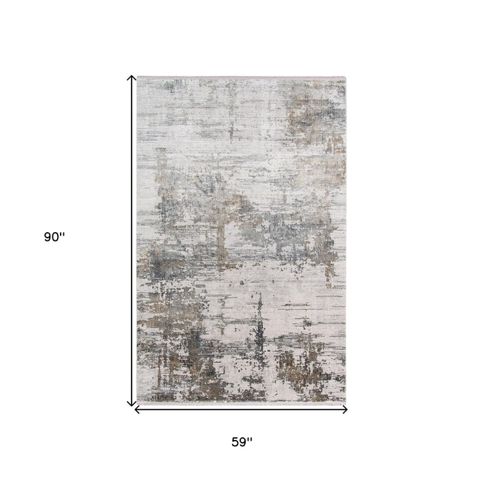 5' X 8' Contemporary Abstract Area Rug With Fringe - Ivory
