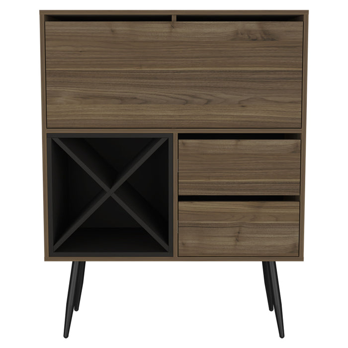46" Wood Console Bar Cabinet With Single Door And Two Drawers - Dark Brown And Black