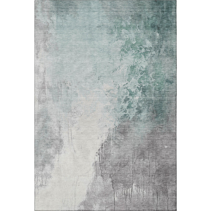 10' X 14' Abstract Washable Area Rug With UV Protection (705485) - Pale Aqua / Ivory