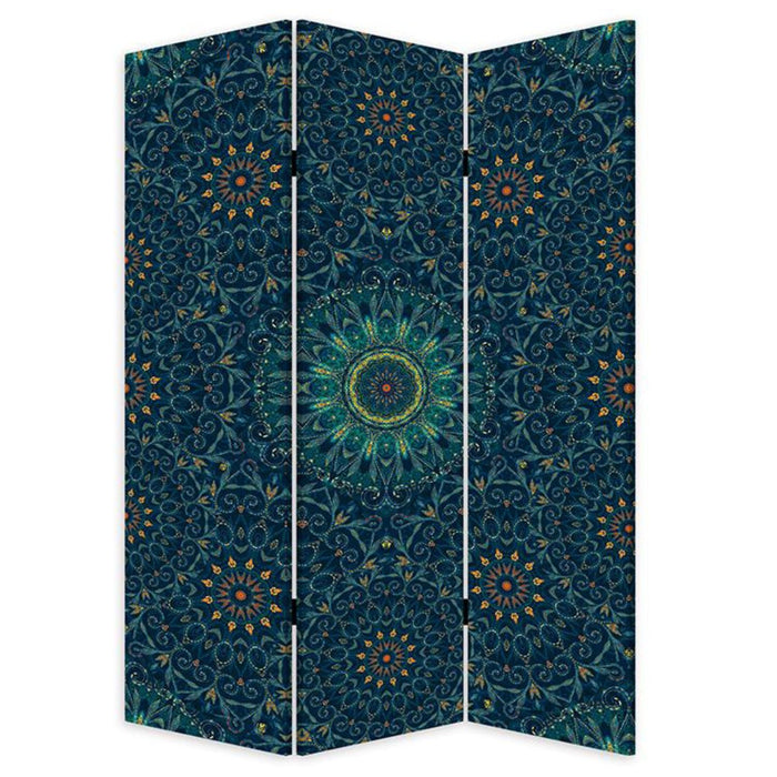 Boho Mandala Three Panel Room Divider Screen - Blue