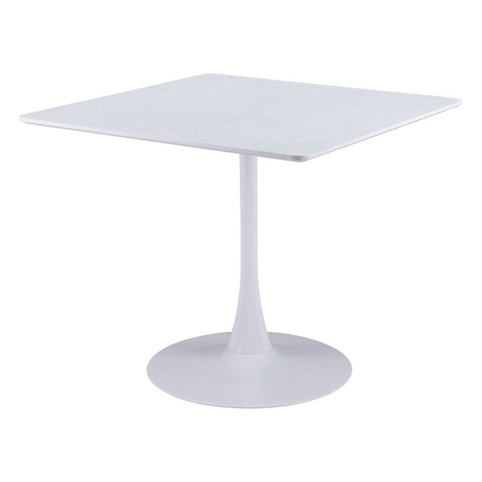 36" Wood And Steel Pedestal Base Square Dining Table - White