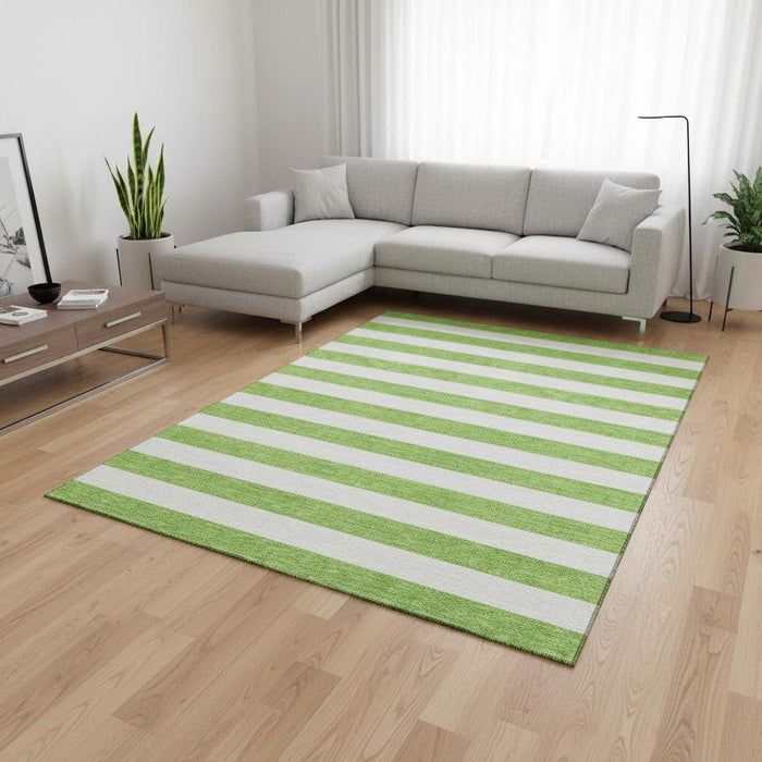 8' X 10' Striped Washable Area Rug With UV Protection (647606) - Lime Green / Ivory
