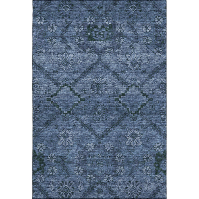 10' X 14' Floral Washable Area Rug With UV Protection (667246) - Navy Blue / Gray