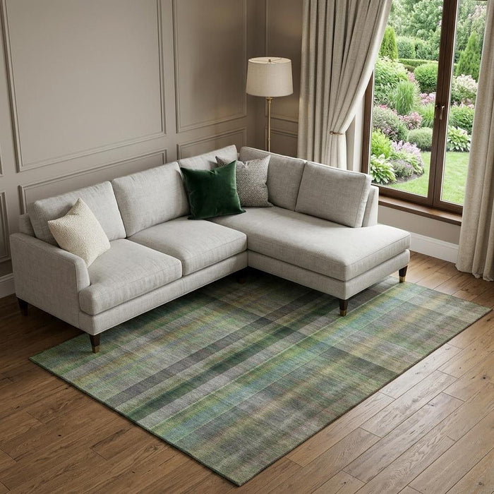 10' X 14' Plaid Washable Area Rug With UV Protection (648508) - Green / Gray