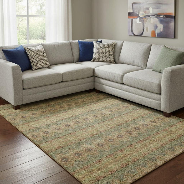 10' X 14' Floral Medallion Washable Area Rug With UV Protection (651322) - Green / Copper