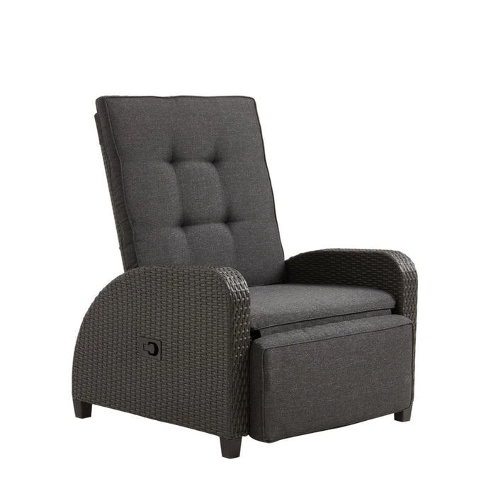 Giga adjustable outdoor lounge chair with plush cushions and extendable footrest in gray, perfect for relaxing outdoors.