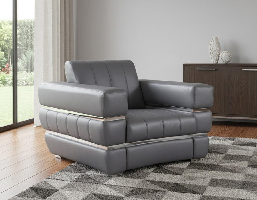 Stripe Top Grade Italian Leather Chair - Charcoal Gray