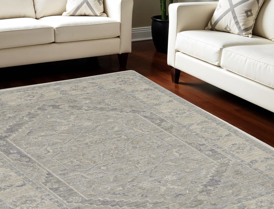 10' X 8' Floral Power Loom Area Rug - Ivory And Gray