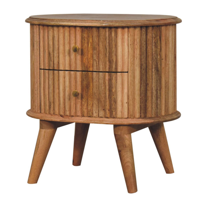 20" Solid Wood Oval Ribbed Texturere Two Drawer Nightstand - Natural