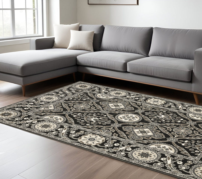 10' X 13' Oriental Area Rug - Charcoal And Gray
