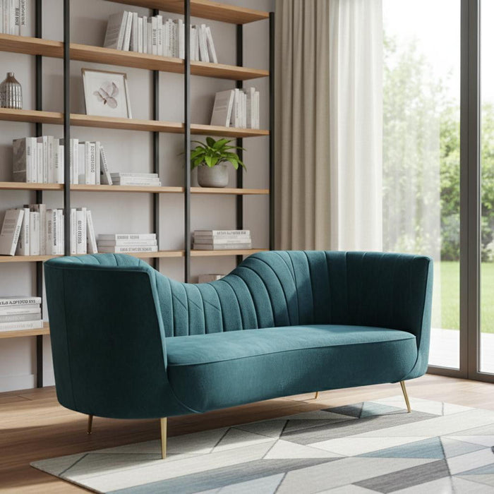 Velvet Curved Sofa With Silver Legs - Green