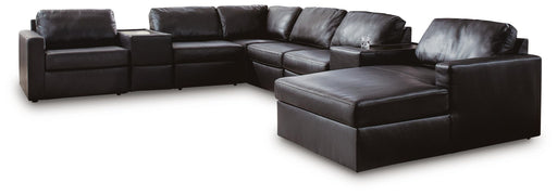 Signature Design by Ashley ModMax II 8-piece stationary sectional sofa in a contemporary fabric with plush cushions.