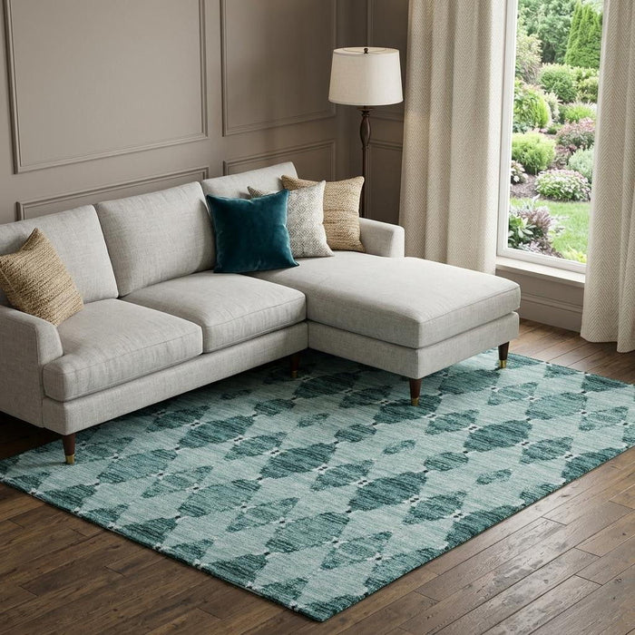 8' X 10' Moroccan Washable Area Rug With UV Protection (651158) - Teal / Ivory