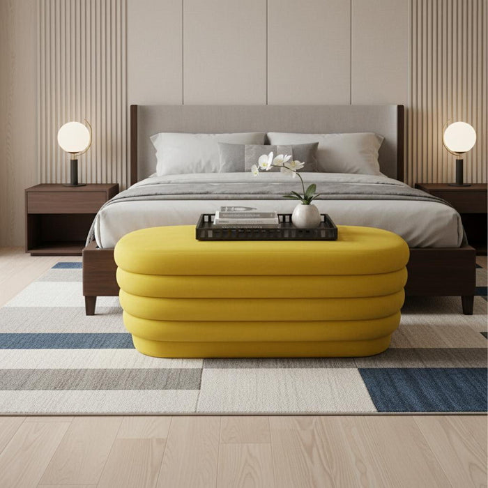 Velvet Tufted Oval Ottoman - Yellow