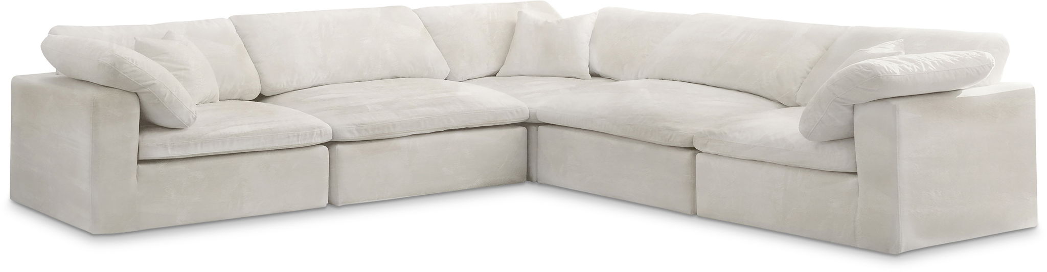 Meridian Furniture Cozy 5-piece modular corner sectional in neutral fabric, featuring plush cushions and a contemporary design.