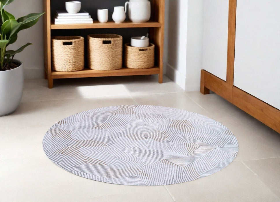 7' x 7' Round Abstract Non Skid Area Rug - White
