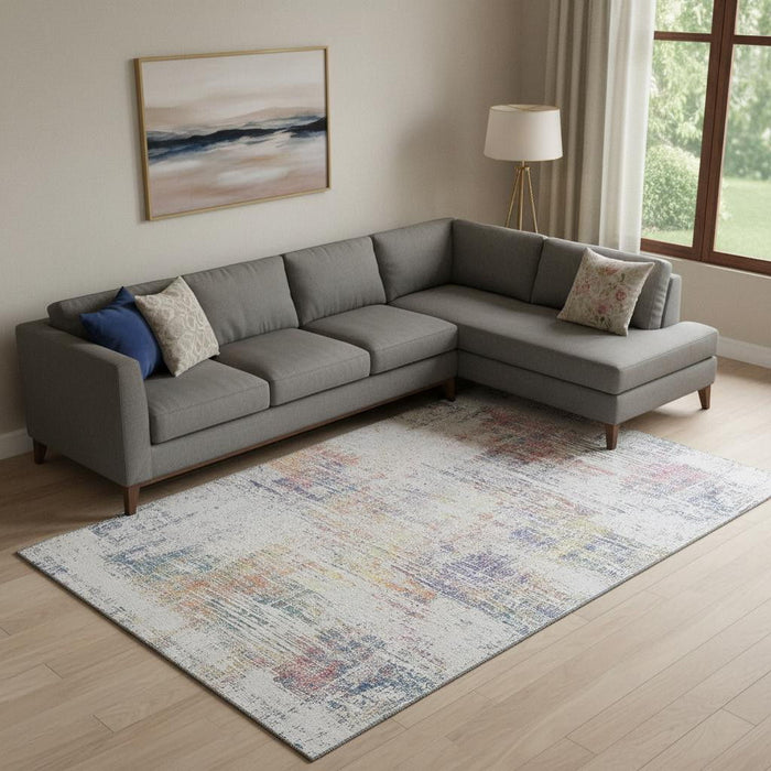 10' X 14' Abstract Washable Area Rug With UV Protection (667102) - Ivory / Blue / Gold
