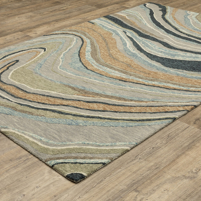 8' X 10' Wool Abstract Hand Tufted Modern Area Rug - Gray And Blue