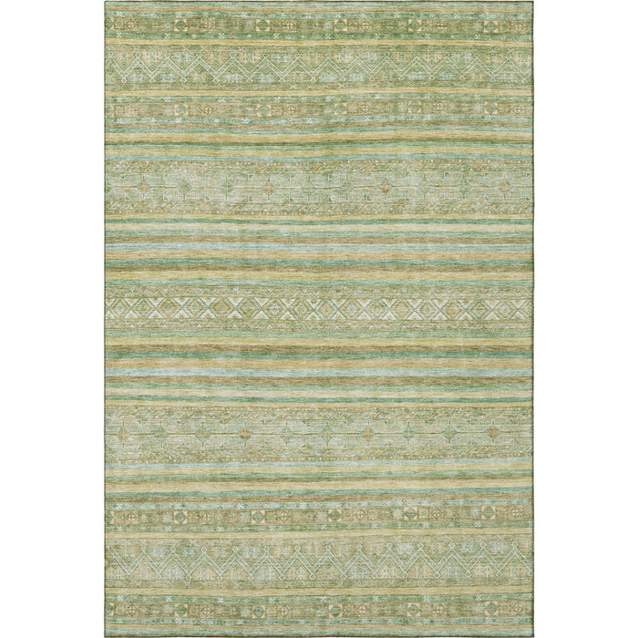 10' X 14' Striped Washable Area Rug With UV Protection (696182) - Green / Gold / Beige