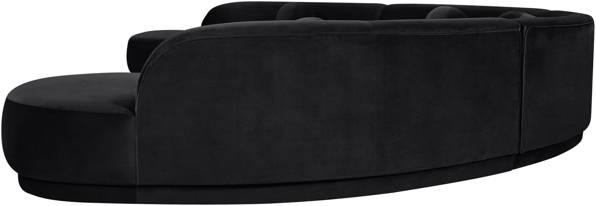 Meridian Furniture Avra velvet upholstered sectional sofa in deep green with plush cushions and modern design.
