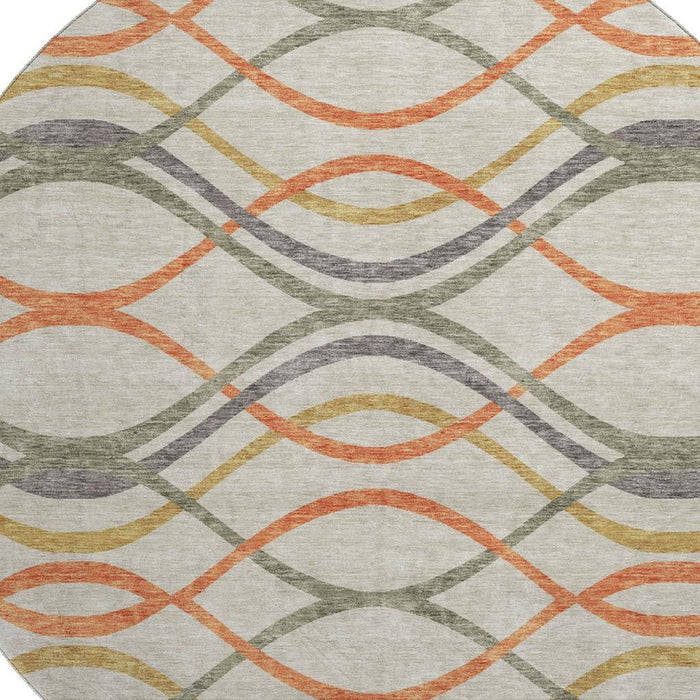 8' Abstract Washable Round Rug With UV Protection - Orange