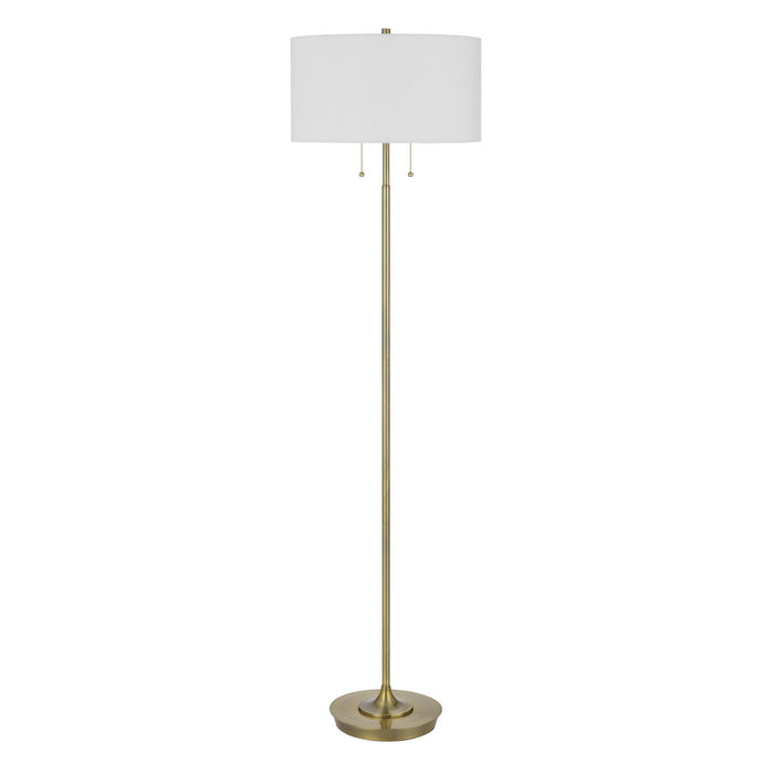 Two Light Traditional Shaped Floor Lamp With White Rectangular Shade - Brass