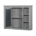 Wall-mounted Giga medicine cabinet with mirror, featuring six open shelves and adjustable interior storage.