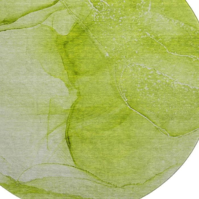 8' Abstract Washable Round Rug With UV Protection (646861) - Green / Ivory