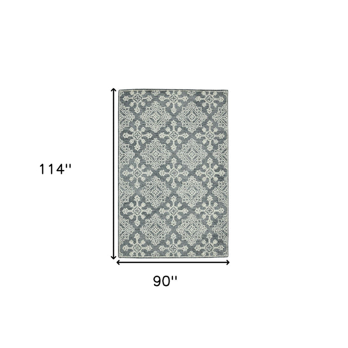 8' X 10' Wool Oriental Hand Hooked Area Rug - Dark Gray And Ivory