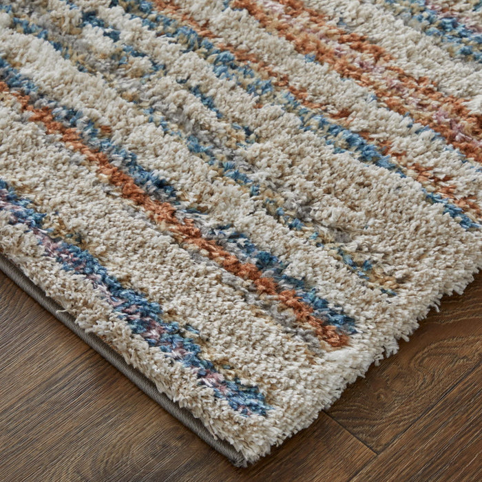 9' x 12' Striped Power Loom Stain Resistant Area Rug - Ivory Blue And Orange