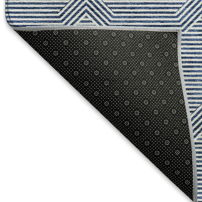 10' X 14' Abstract Geometric Washable Area Rug With UV Protection (672320) - Blue / Ivory