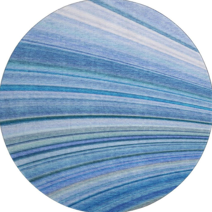 8' Abstract Washable Round Rug With UV Protection (650341) - Blue / Ivory / Gold