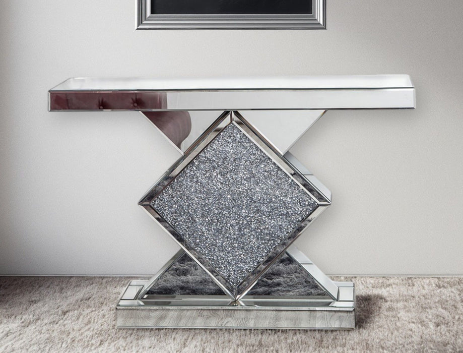 Glass Mirrored Abstract Console Table - Clear And Silver