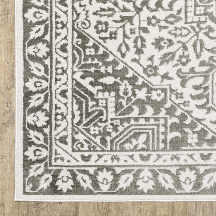 6.6' x 9.7' Oriental Power Loom Area Rug - Gray And White