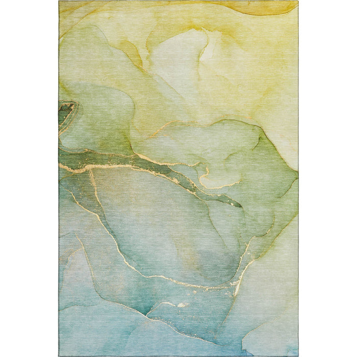 10' X 14' Abstract Washable Area Rug With UV Protection (646906) - Green / Ivory