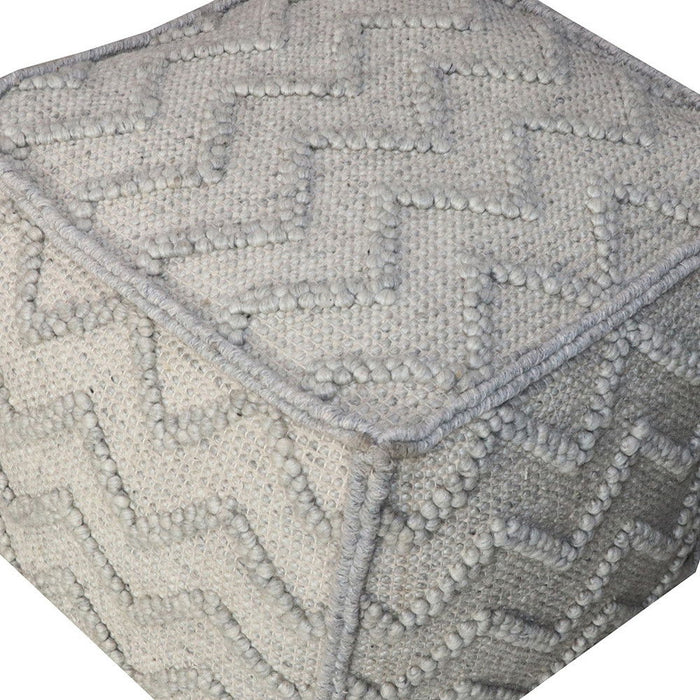 Wool Cotton Blend Cube Chevron Pouf Ottoman - Gray