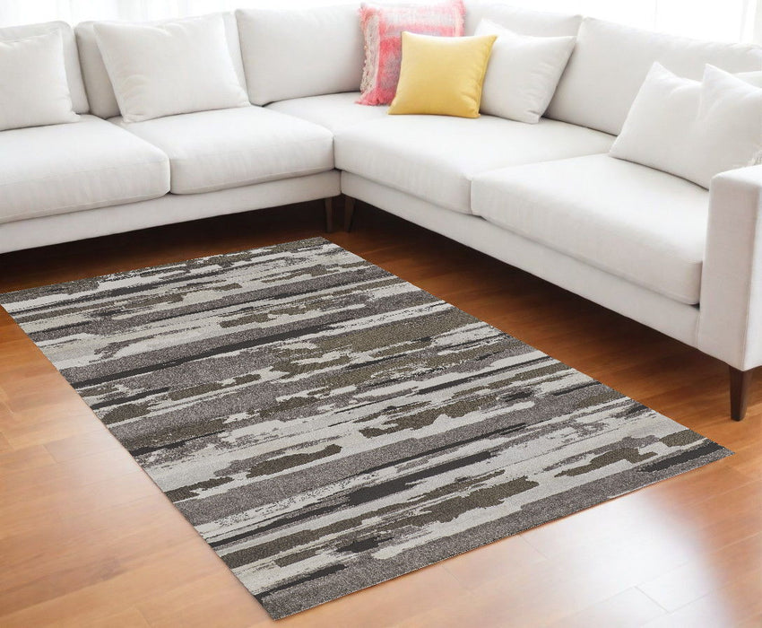 12' x 15' Abstract Power Loom Distressed Area Rug - Gray And Ivory