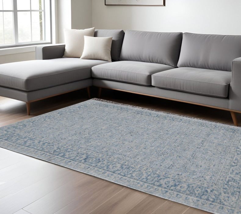 8' X 10' Wool Medallion Hand Woven Area Rug - Gray And Dark