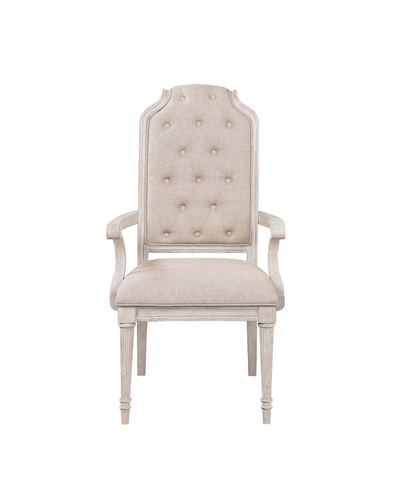 Tufted And Upholstered Fabric And Solid Wood Dining Arm Chairs (Set of 2) - Antiqued White