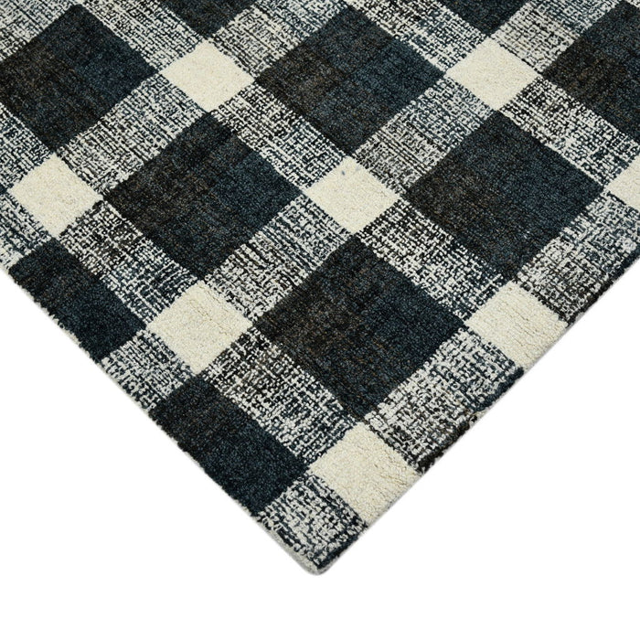 8' X 10' Wool Plaid Hand Tufted Area Rug - Charcoal And Ivory