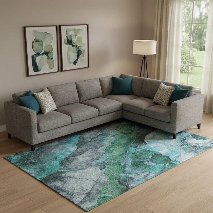 10' X 14' Floral Washable Area Rug With UV Protection (706205) - Teal / Green / Ivory