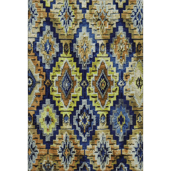 10' X 14' Washable Area Rug With UV Protection (707113) - Navy Blue / Gold / Beige