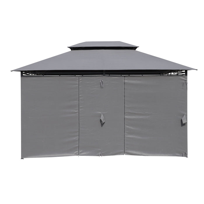 Giga 13 ft outdoor patio gazebo canopy tent with ventilated double roof, side wall, and detachable curtains in gray, ideal for gardens.
